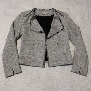 Loft White & Black Tweed Open Front Moto Blazer Size 6 Women's career business